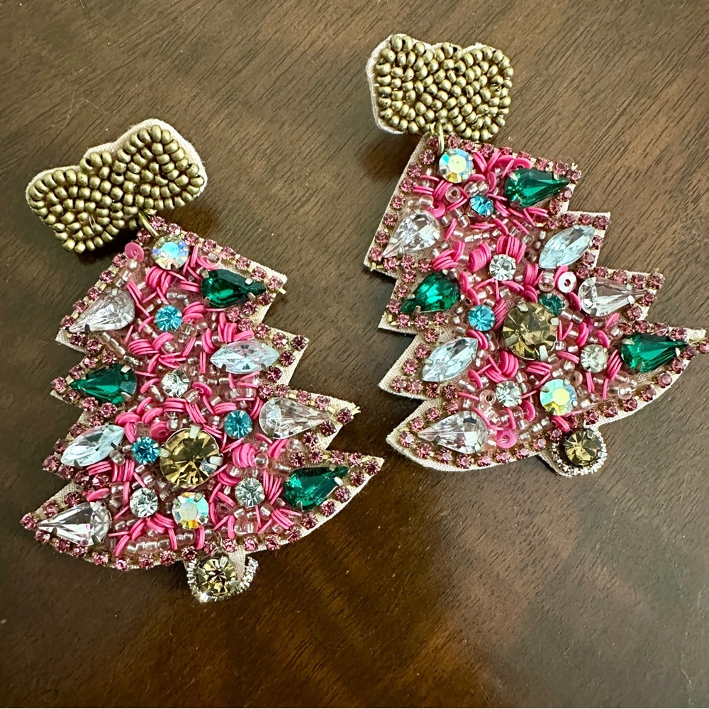 Festive Beaded Christmas Tree Earrings